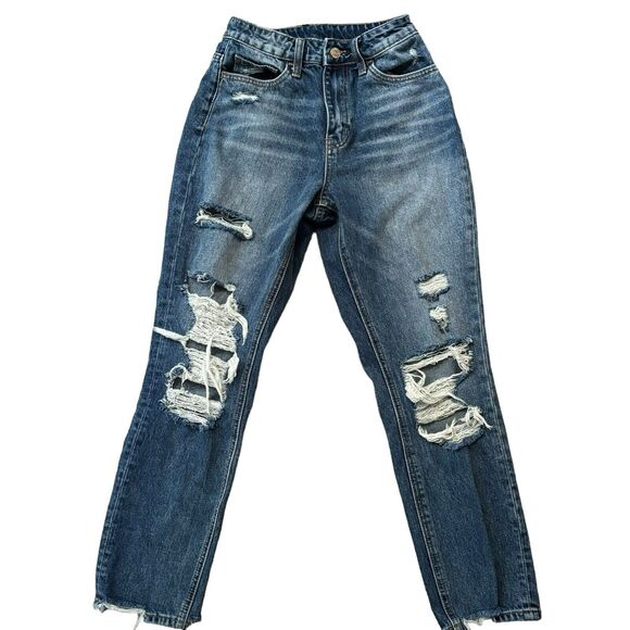 Vervet High Rise Ankle Hart Mom Jeans Size 25 Distressed Denim Medium Blue - Picture 3 of 9